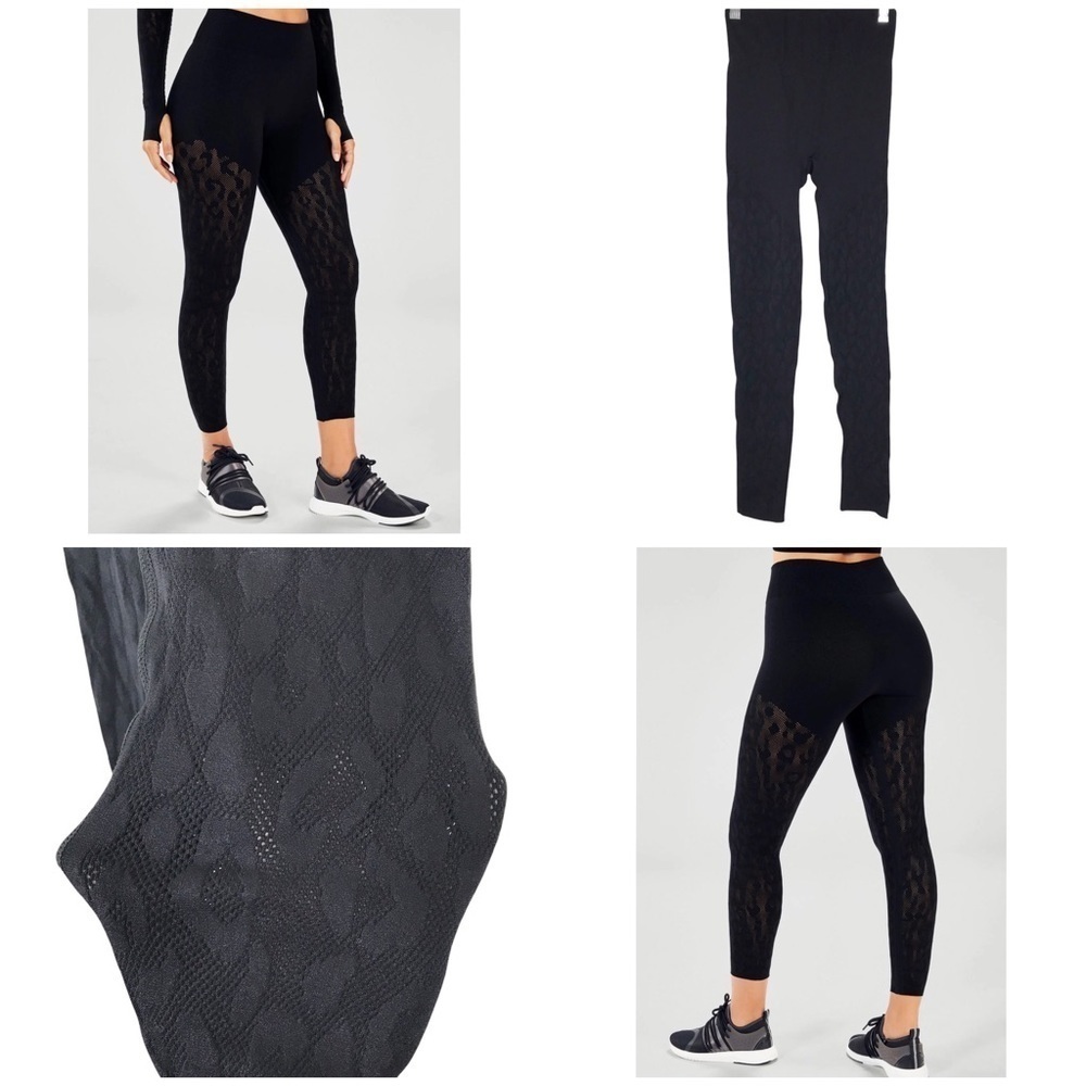 Fabletics Black MidRise SculptKnit Leopard 7/8 Leggings SIZE XSMALL